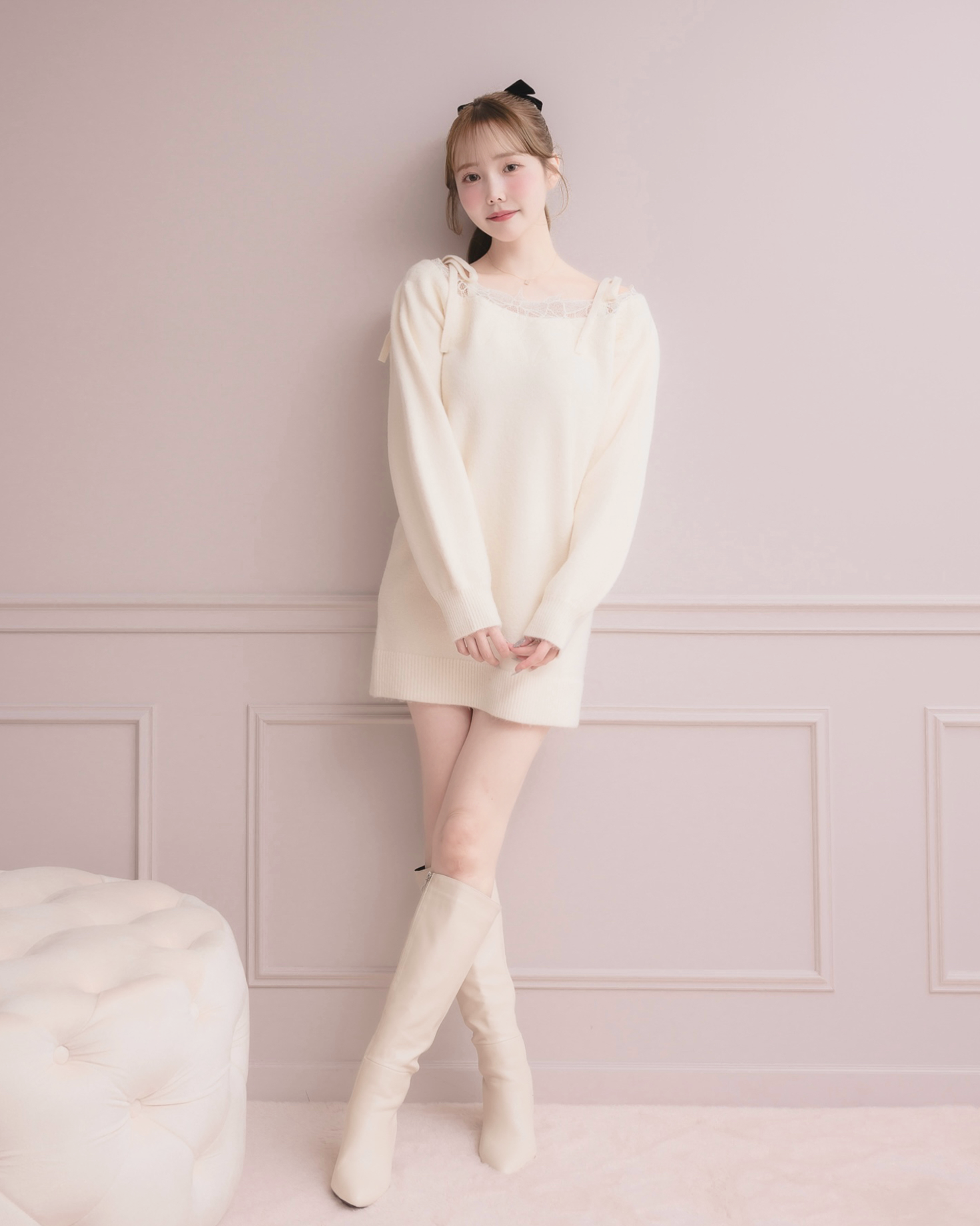 モデル身長:166cm / 着用カラー:アイボリー