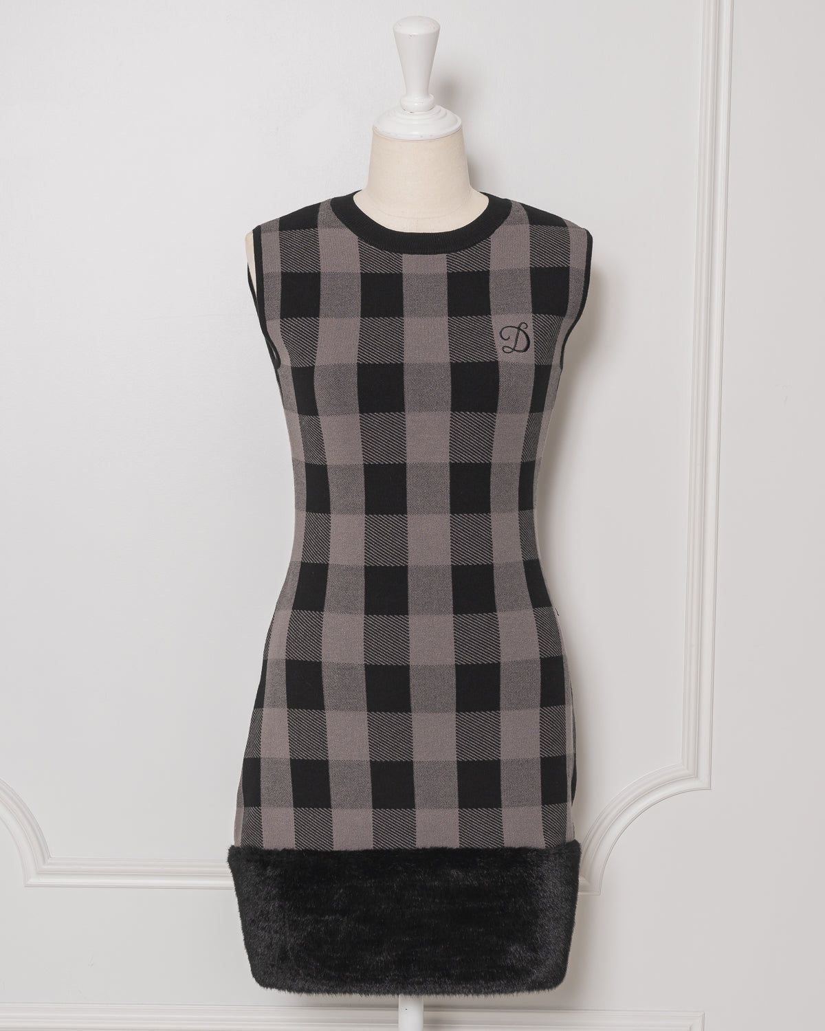 Fur Check Mini Knit Dress