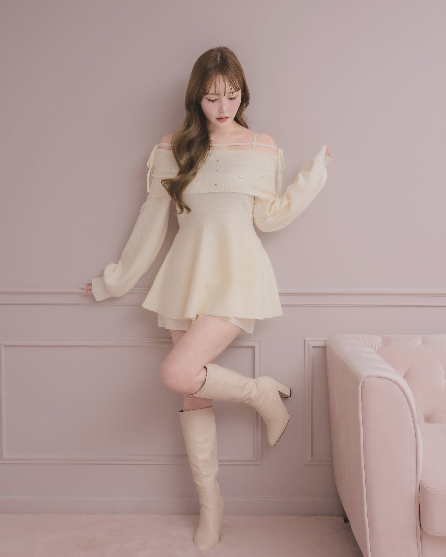 モデル身長:166cm / 着用カラー:ホワイト