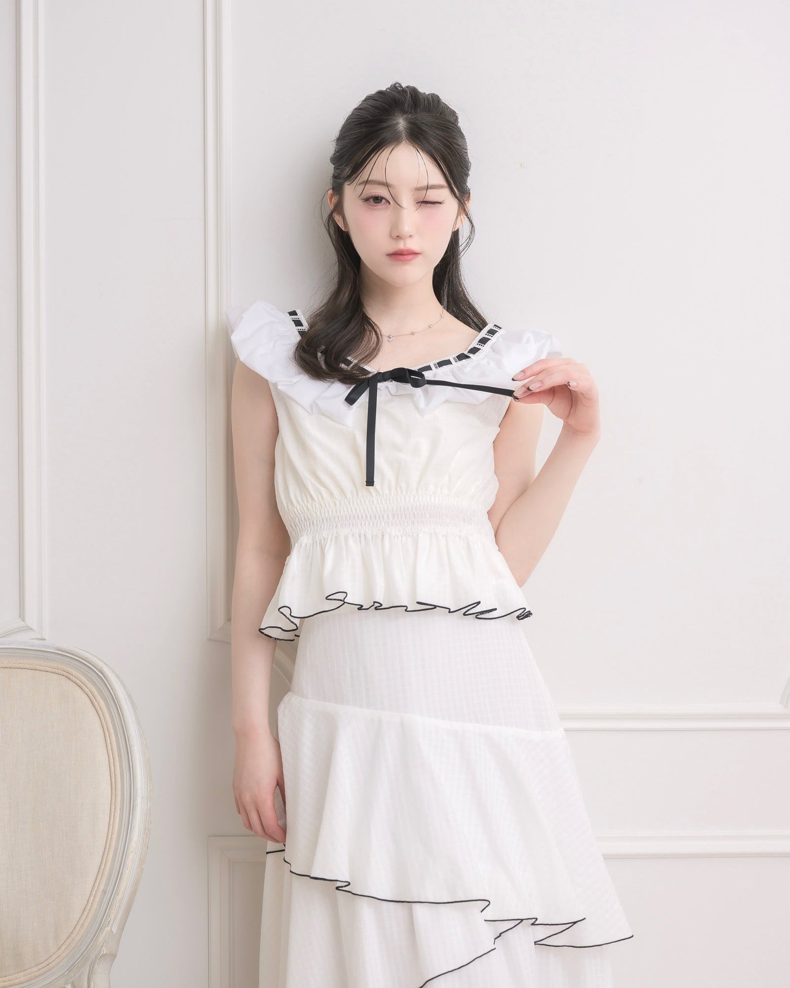 モデル身長:157cm / 着用カラー:ホワイトチェック