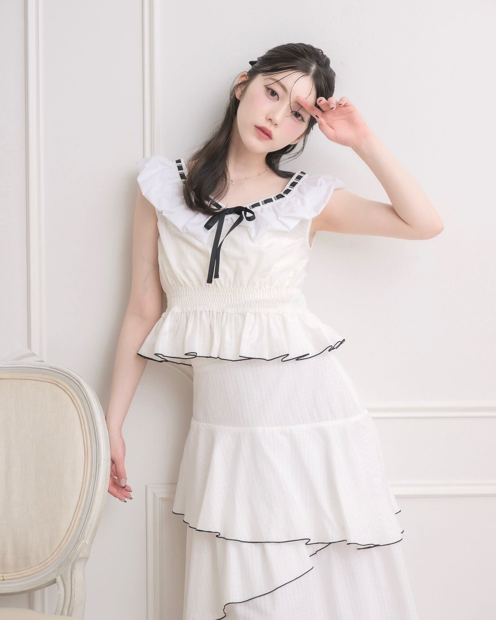 モデル身長:157cm / 着用カラー:ホワイトチェック