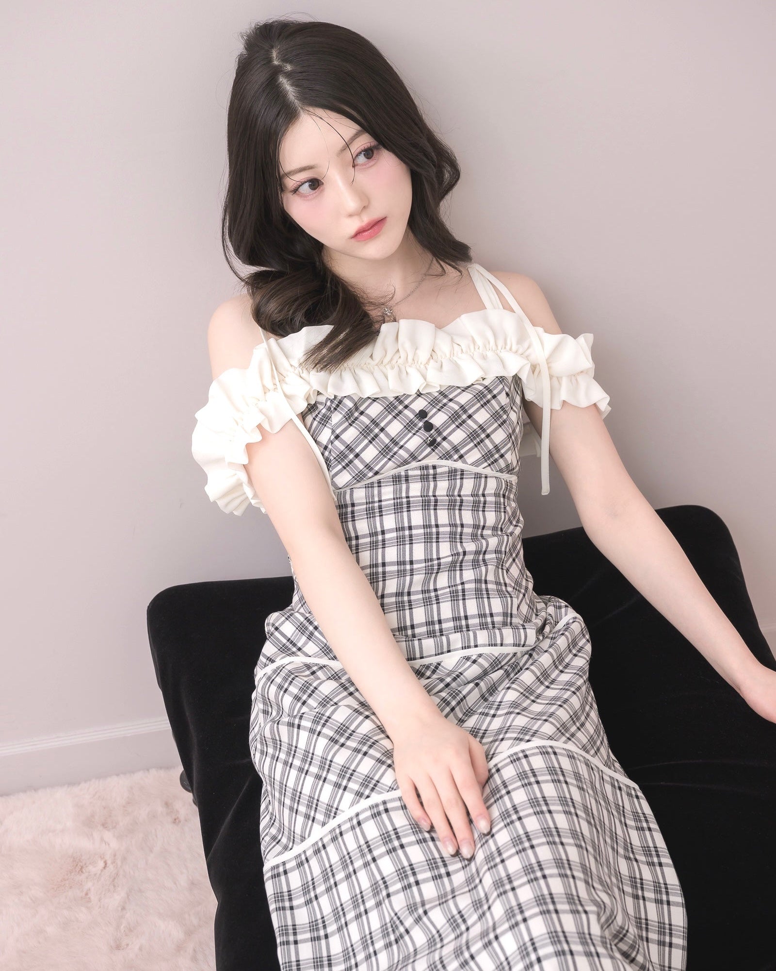 モデル身長:157cm / 着用カラー:ホワイトチェック