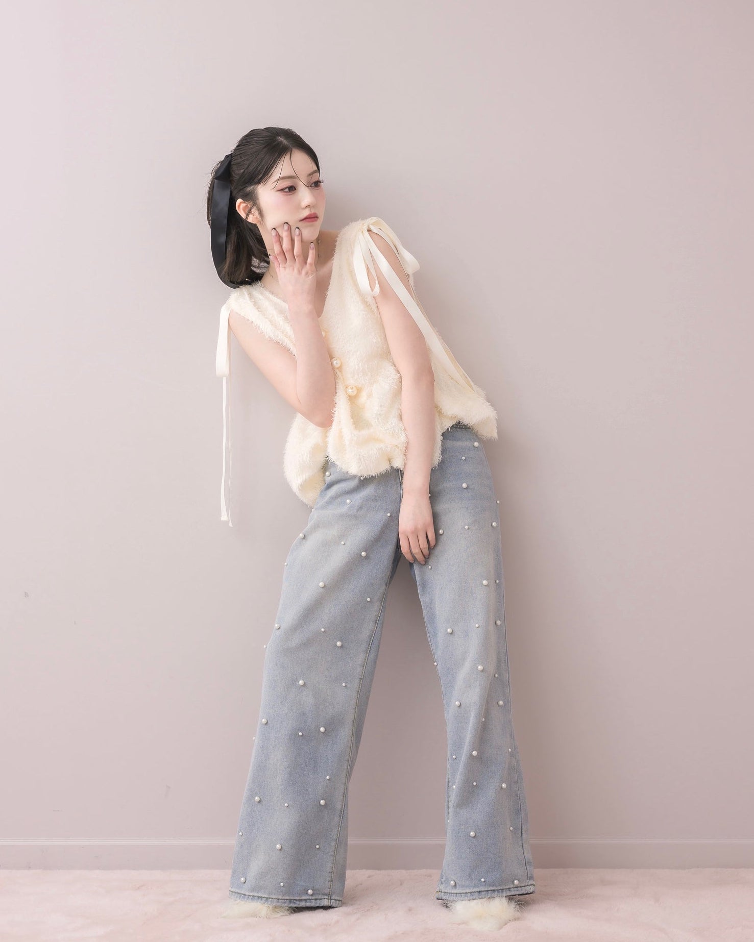 モデル身長:157cm / 着用カラー:アイボリー