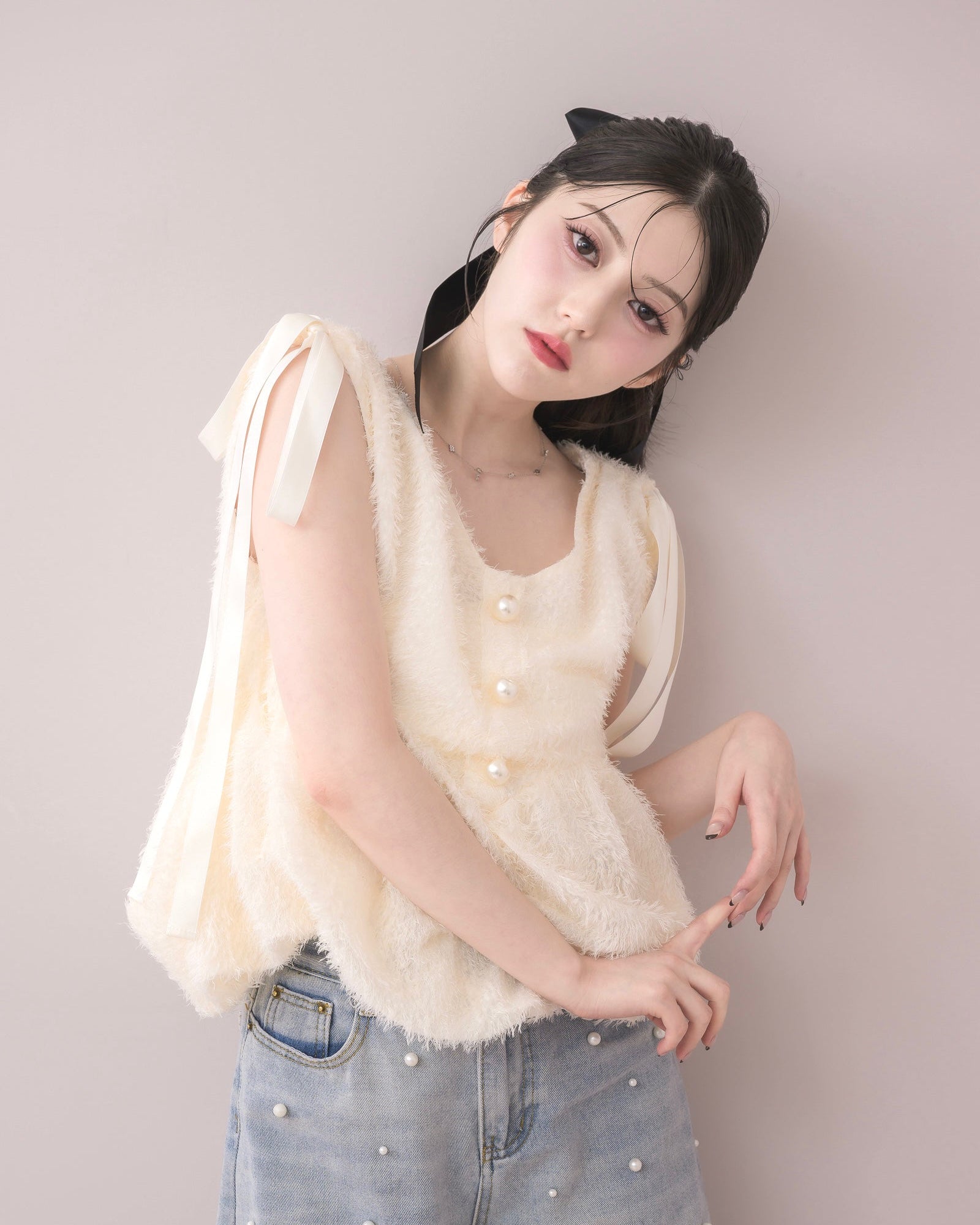 モデル身長:157cm / 着用カラー:アイボリー