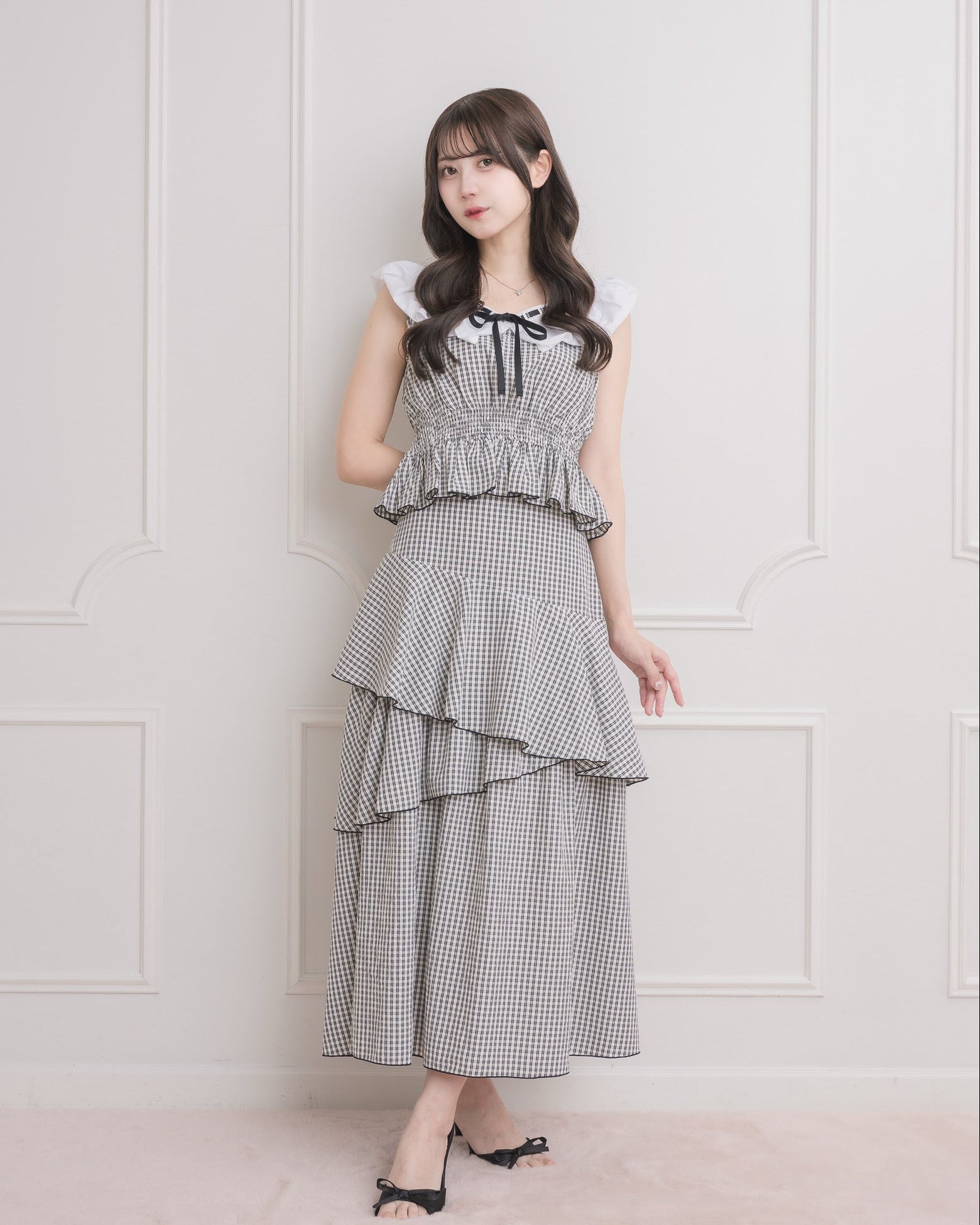 モデル身長:159cm / 着用カラー:ブラックチェック
