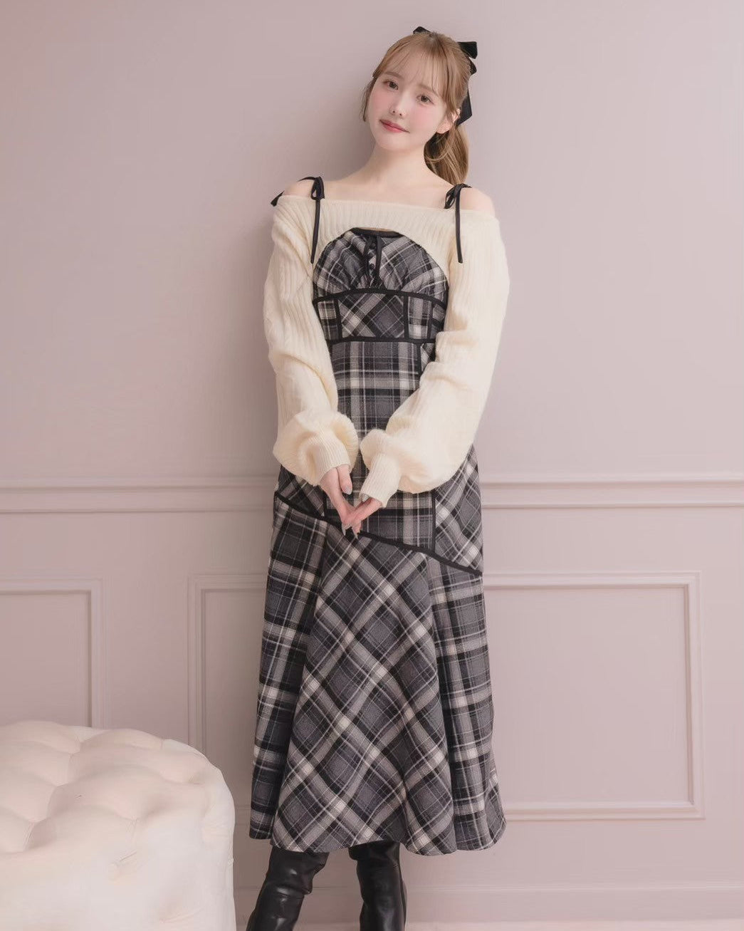 モデル身長:166cm / 着用カラー:グレーチェック