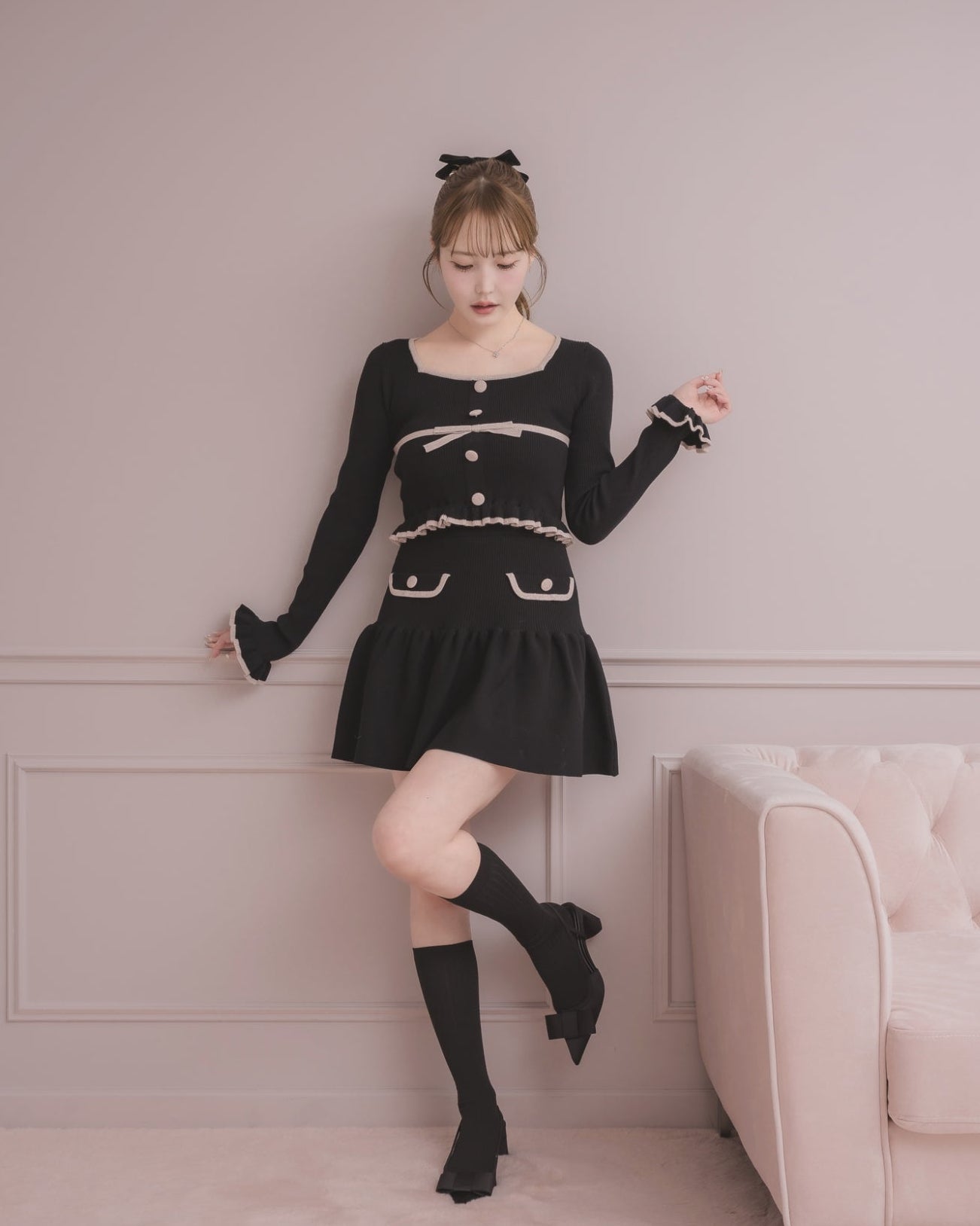 モデル身長:166cm / 着用カラー:ブラック×ピンク