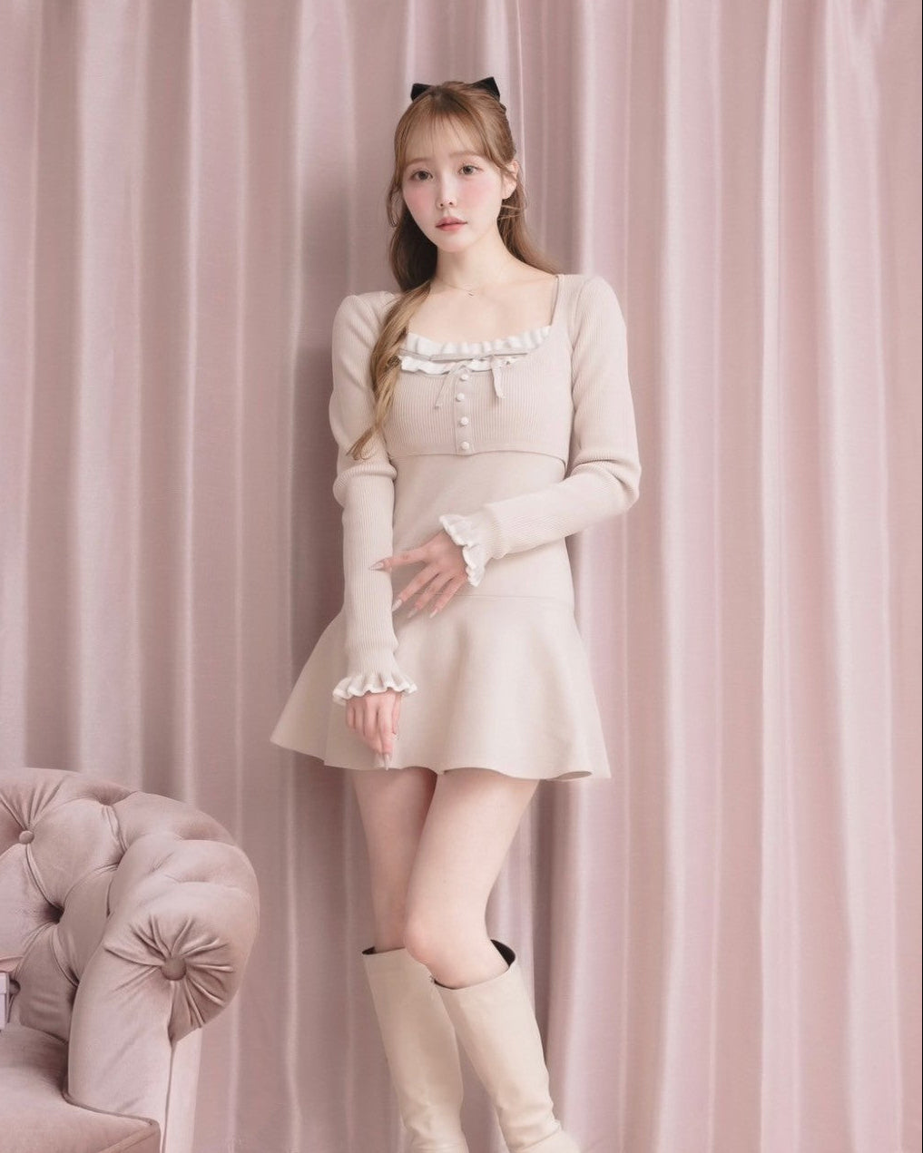 モデル身長:166cm / 着用カラー:ピンクベージュ