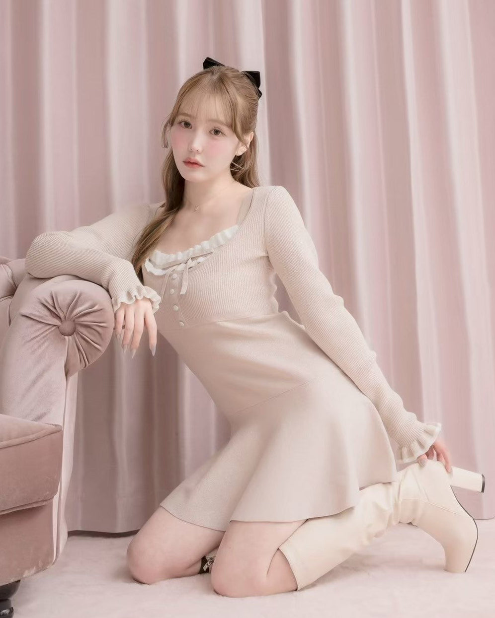 モデル身長:166cm / 着用カラー:ピンクベージュ