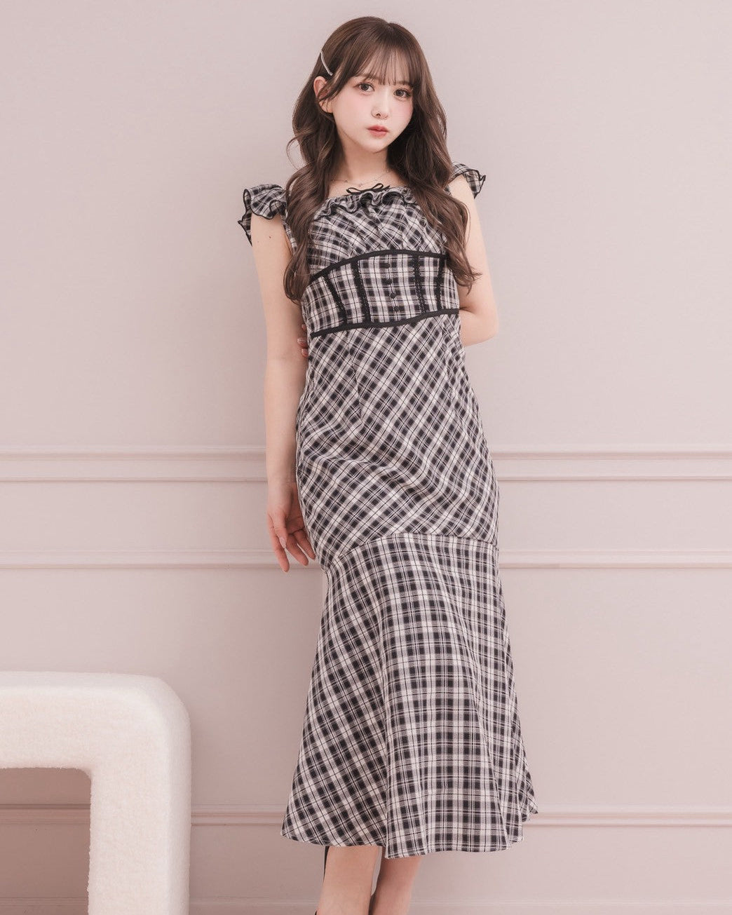 モデル身長:151cm / 着用カラー:ホワイトチェック