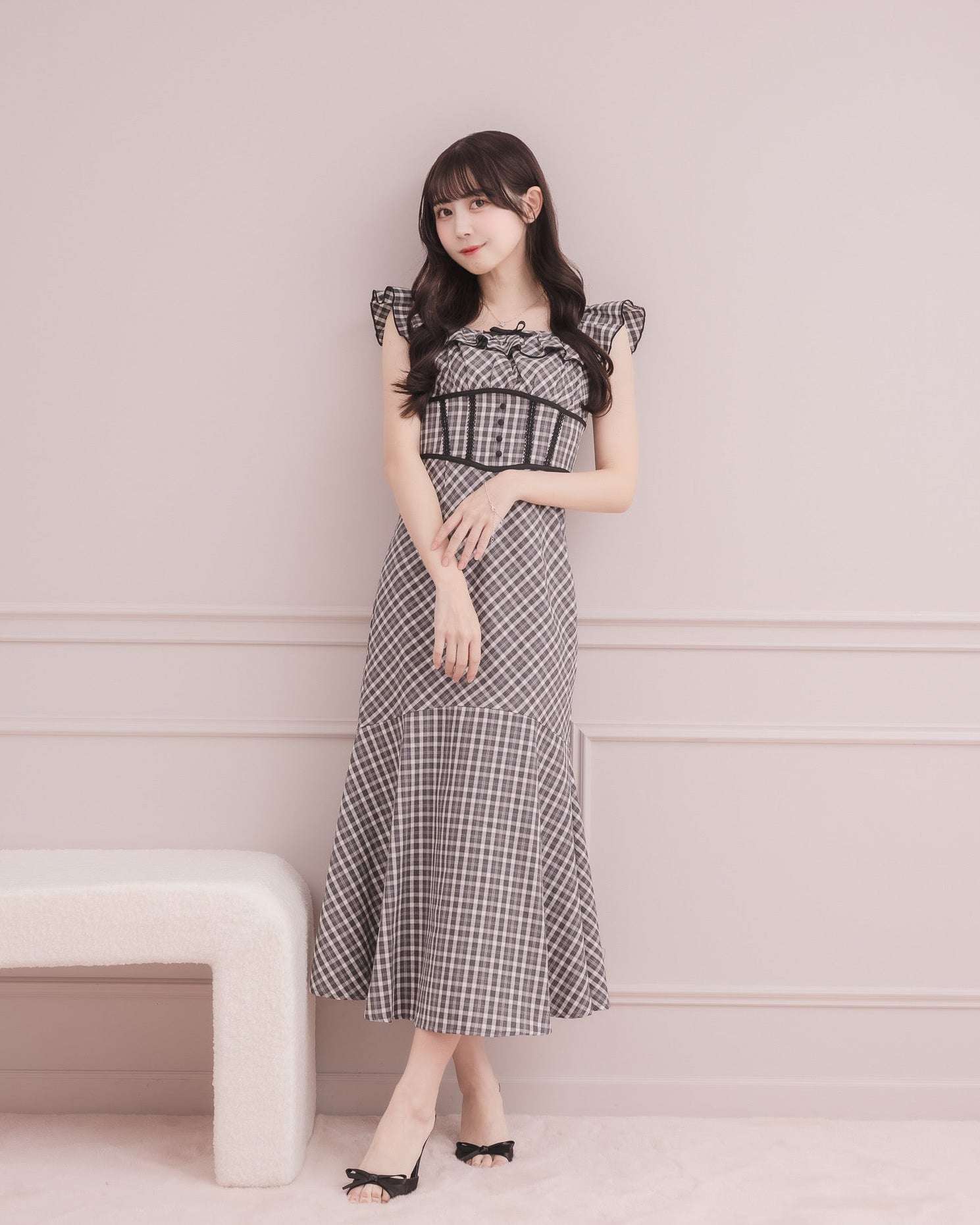 モデル身長:159cm / 着用カラー:グレーチェック