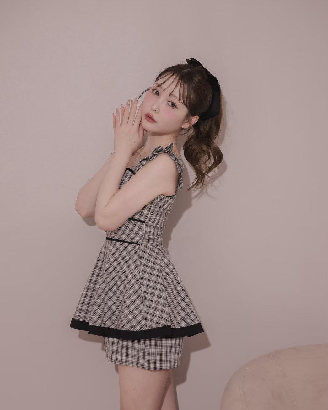 モデル身長:166cm / 着用カラー:アイボリーチェック