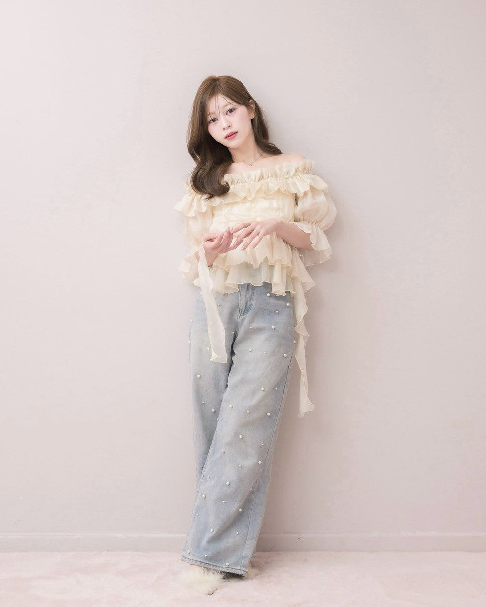 モデル身長:155cm / 着用カラー:アイボリー