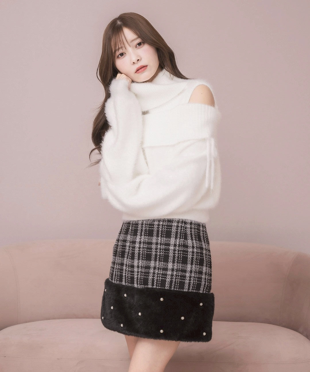モデル身長:160cm / 着用カラー:ブラックチェック