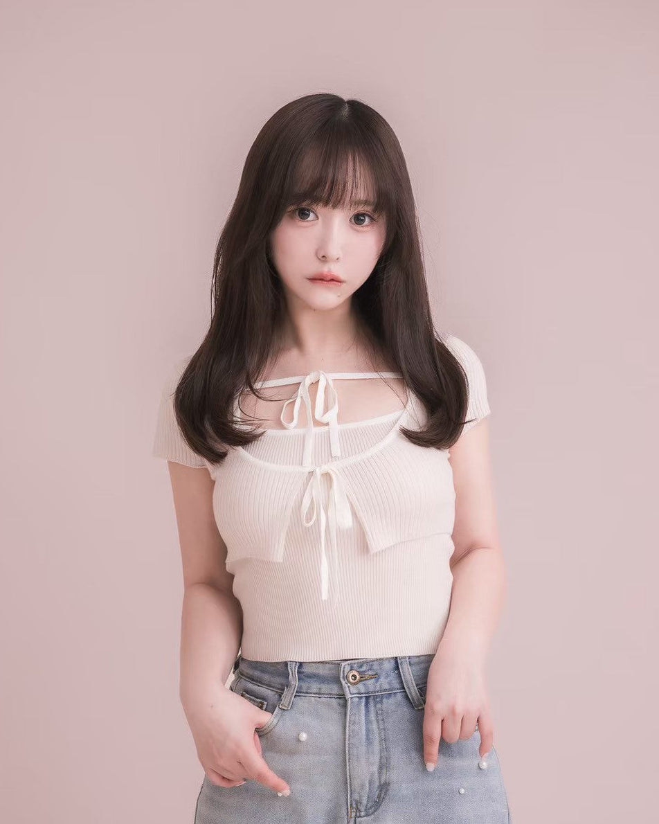 モデル身長:153cm / 着用カラー:ピンクベージュ×アイボリー