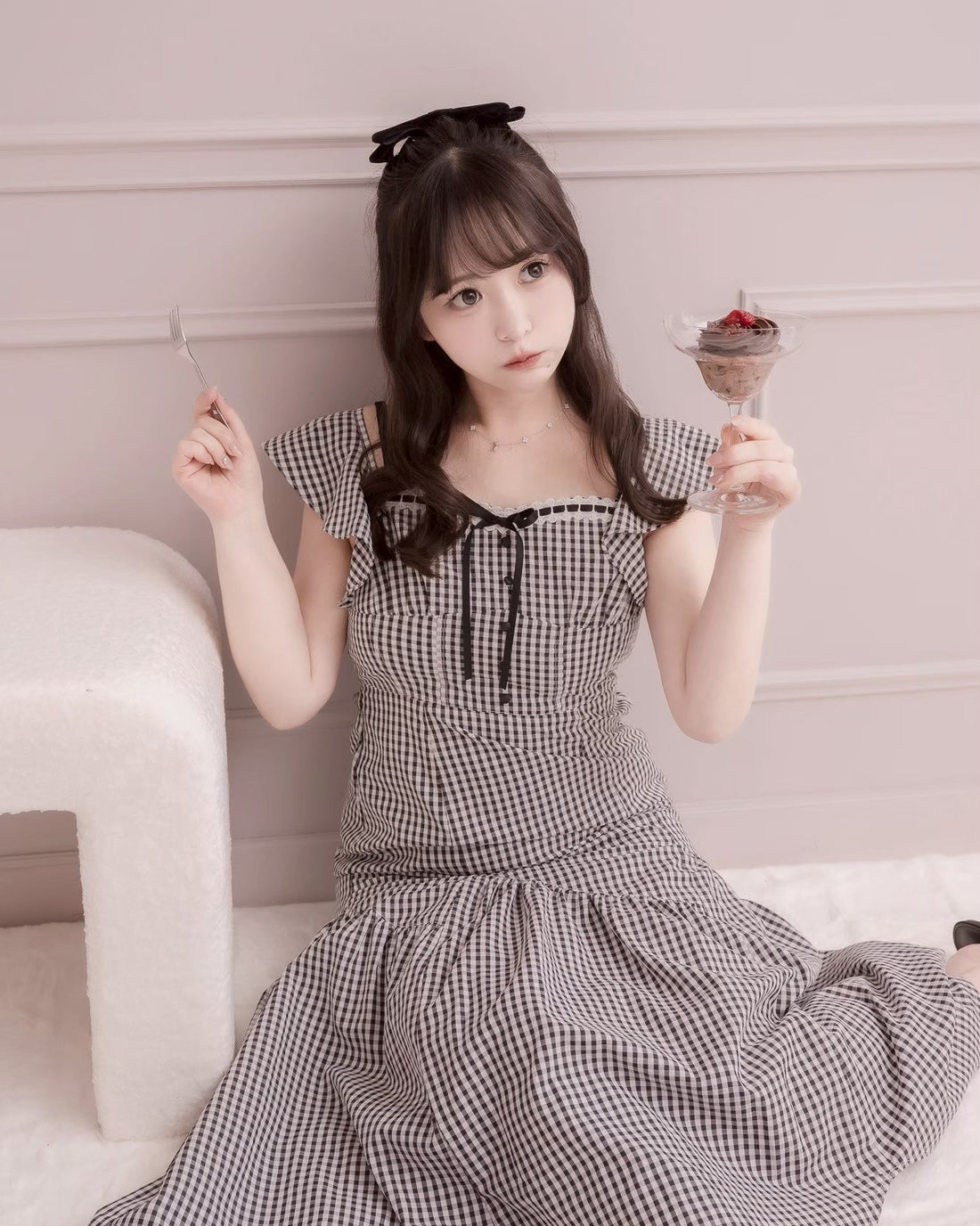 モデル身長:151cm / 着用カラー:ブラックチェック