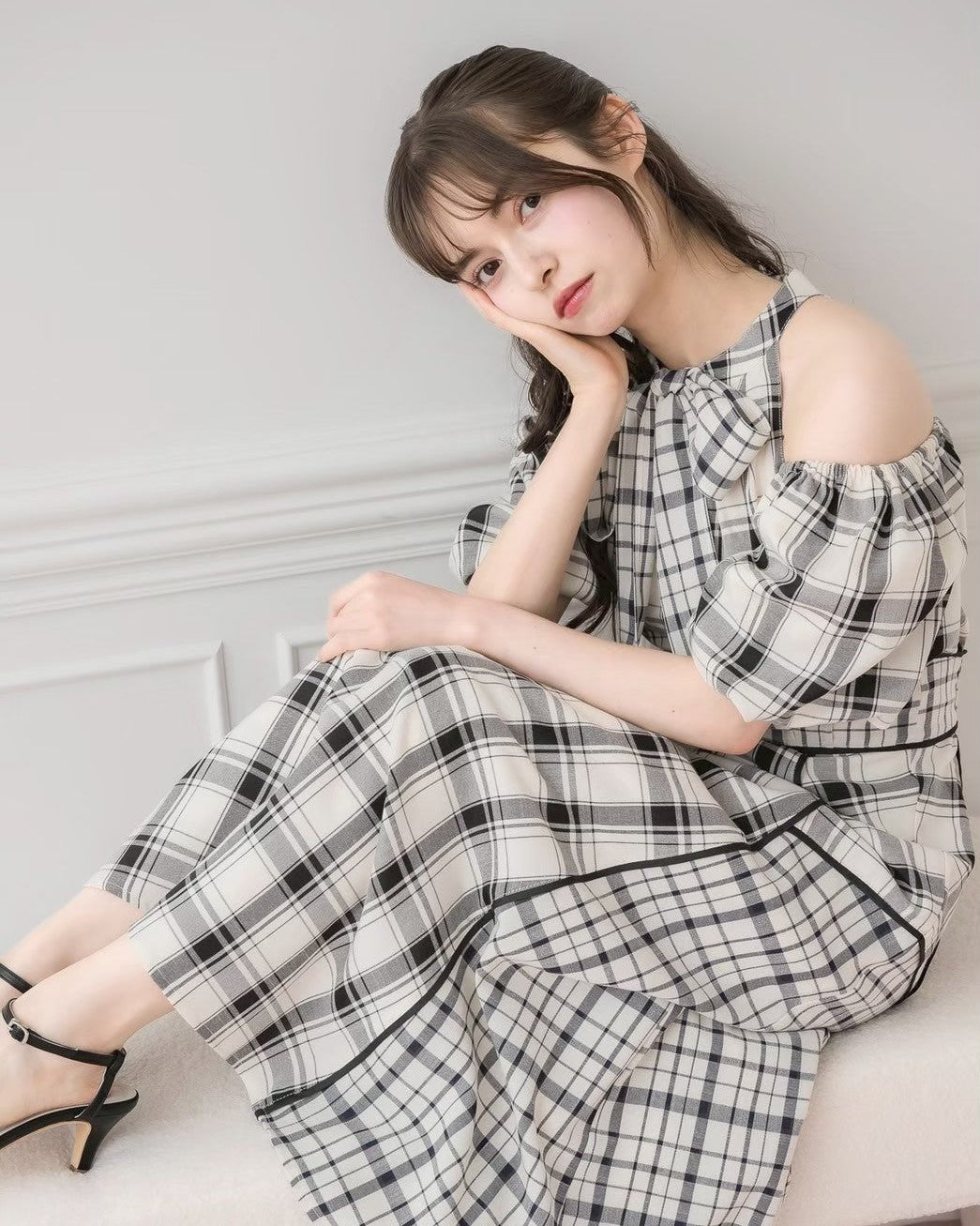 モデル身長:153cm/着用カラー:ホワイトチェック