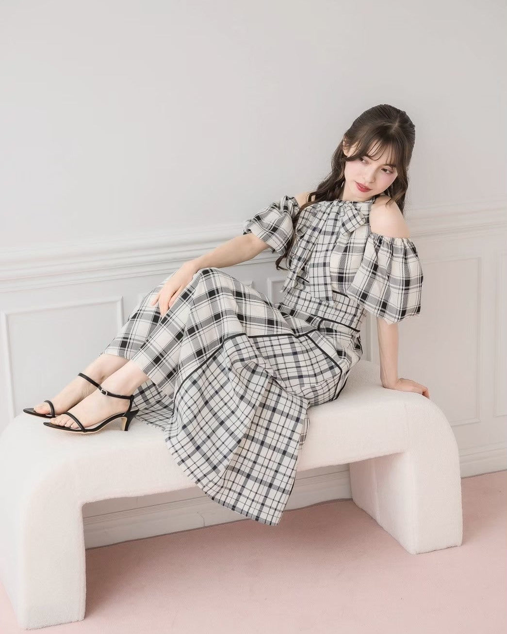 モデル身長:153cm/着用カラー:ホワイトチェック