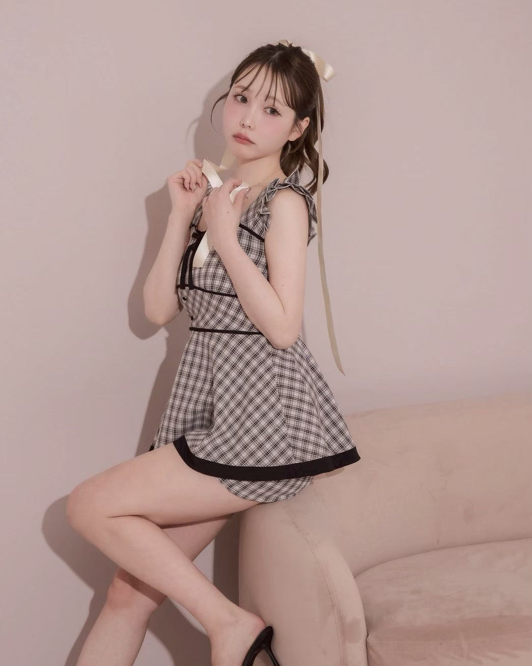 モデル身長:166cm / 着用カラー:アイボリーチェック