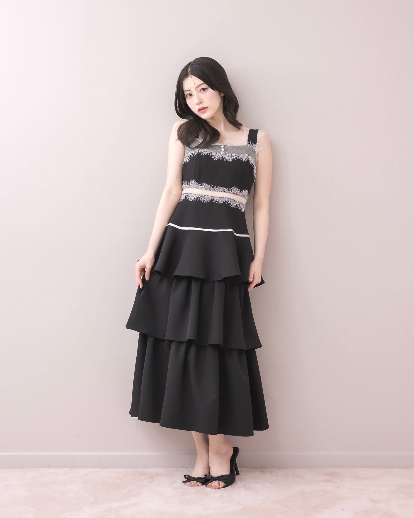 ワンピース DOLCELICHE Lace Trim Tiered Dress Lace Trim Tiered Dress – DOLCELICHE（ドルチェリーチェ）