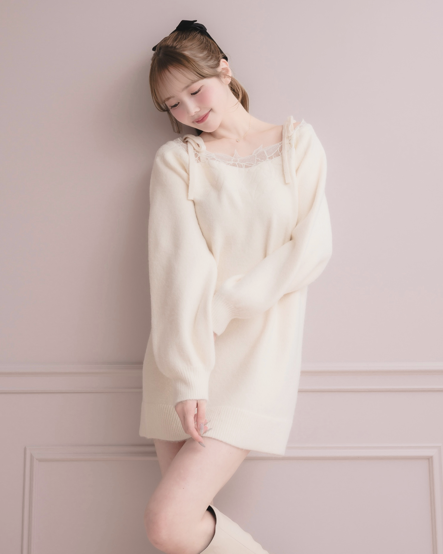 モデル身長：166cm / 着用カラー：アイボリー