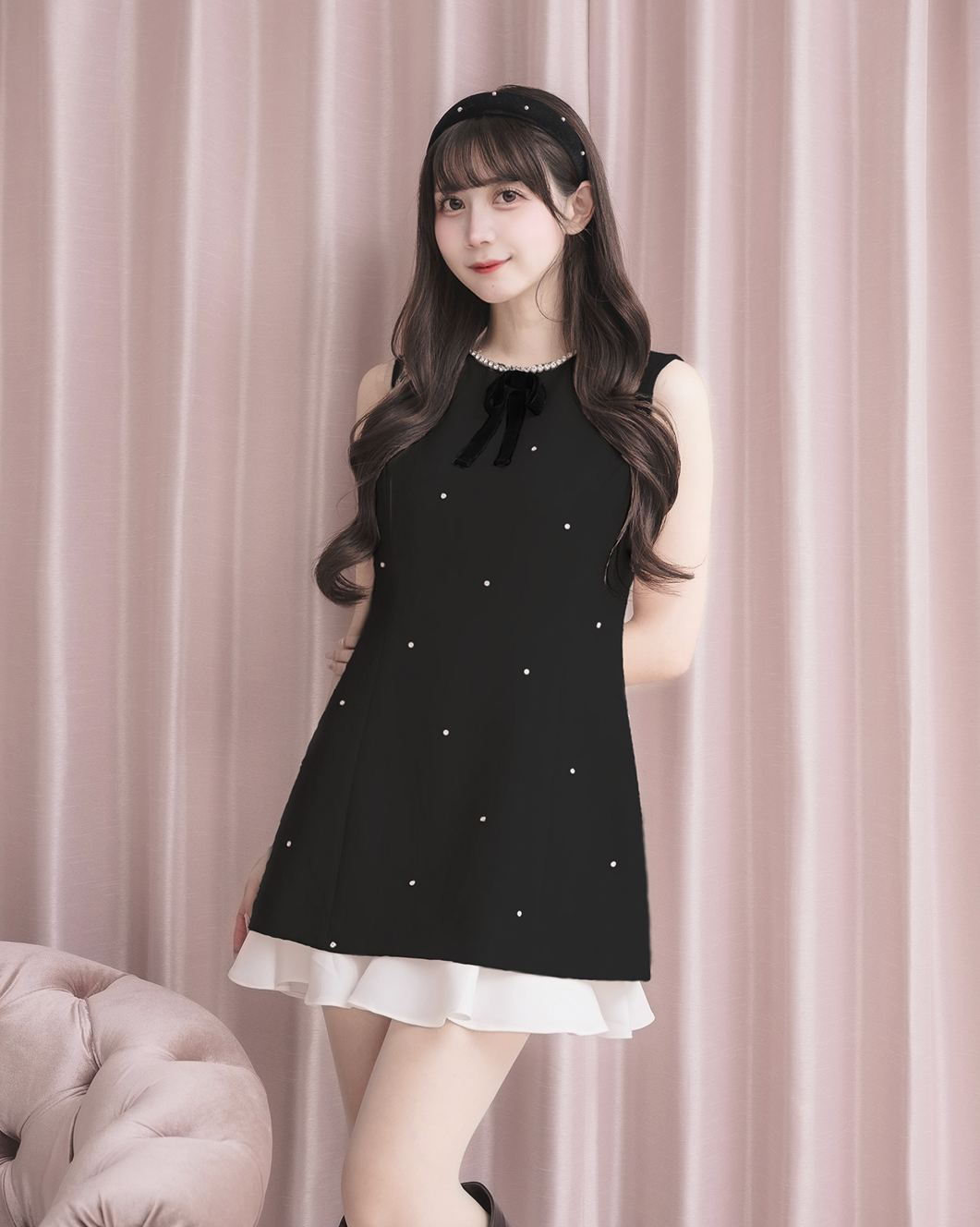 モデル身長：159cm / 着用カラー：ブラック/ 着用サイズ：Sサイズ
