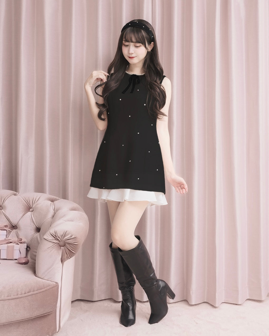 モデル身長：159cm / 着用カラー：ブラック/ 着用サイズ：Sサイズ