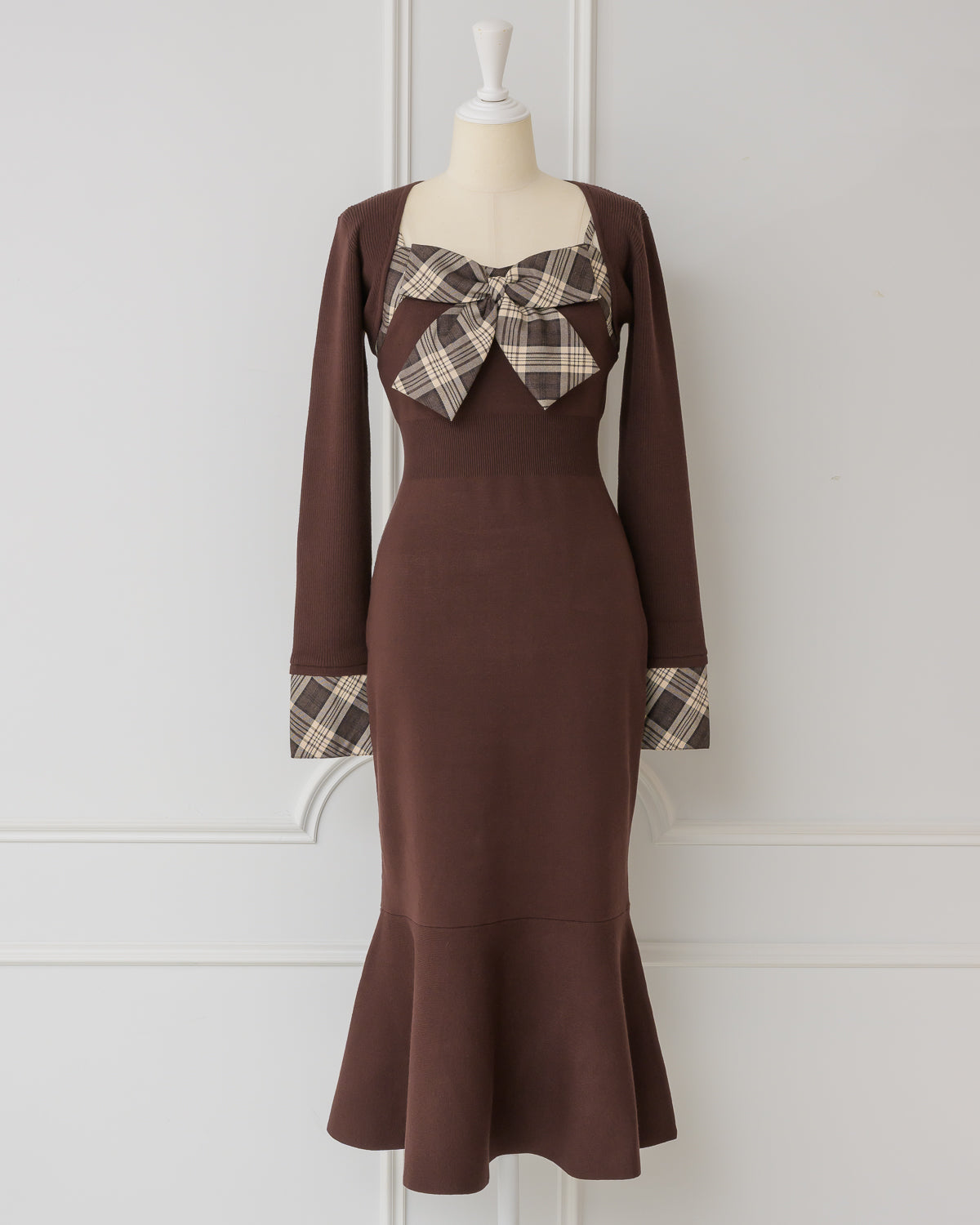 Checked Ribbon Knit Dress with Bolero – DOLCELICHE（ドルチェリーチェ）