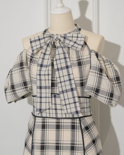 Off-shoulder Checkered Dress