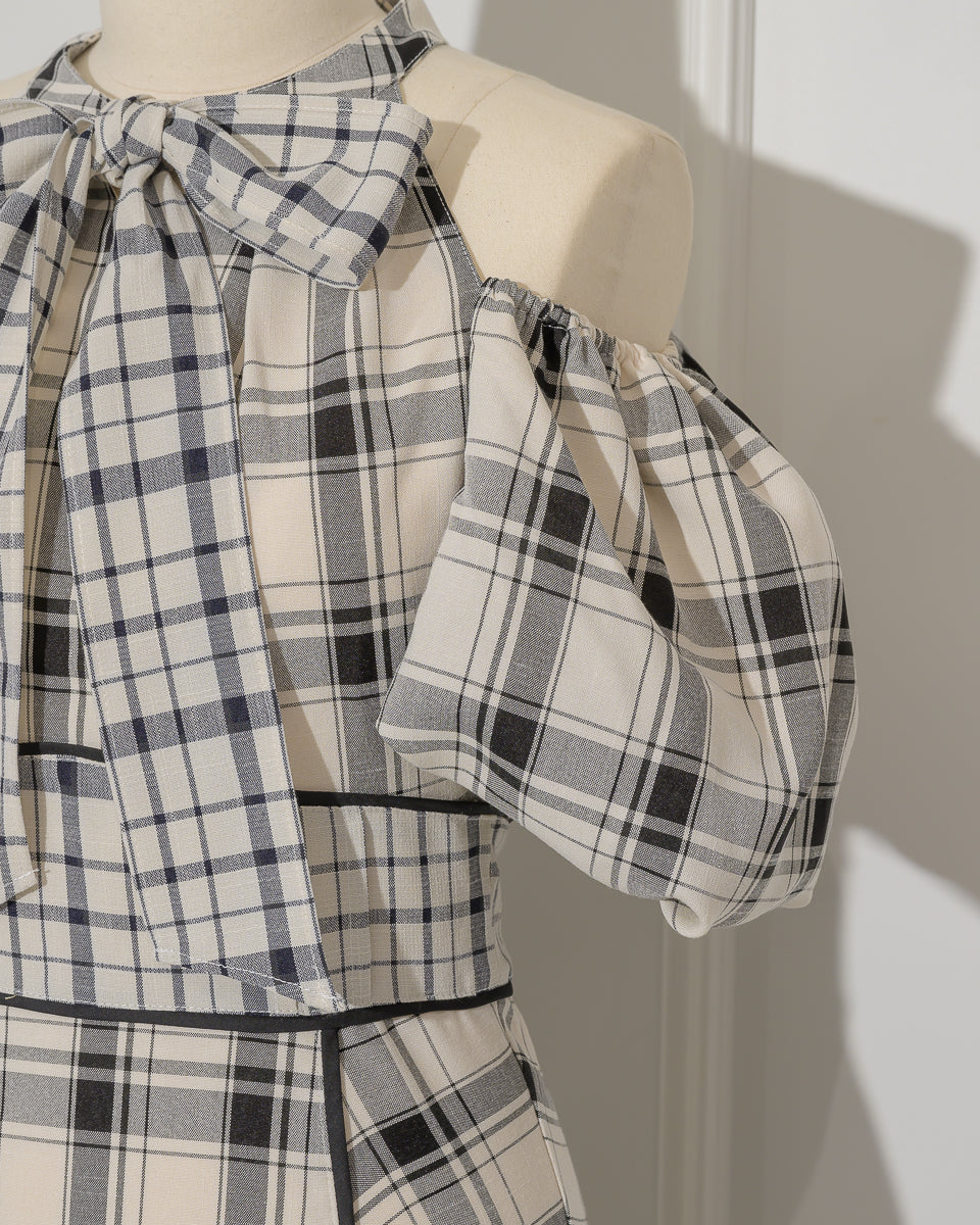 Off-shoulder Checkered Dress