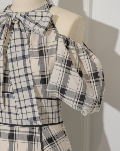 Off-shoulder Checkered Dress