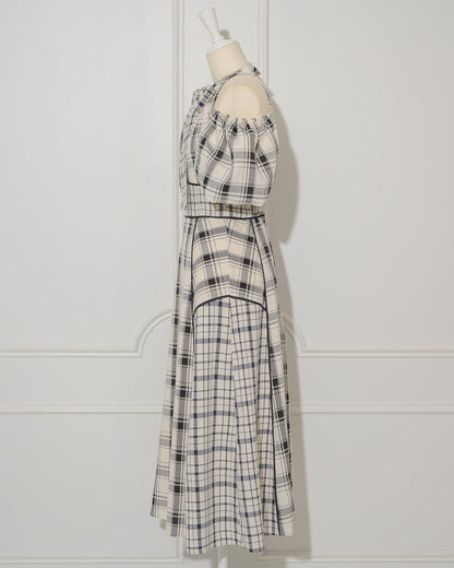 Off-shoulder Checkered Dress