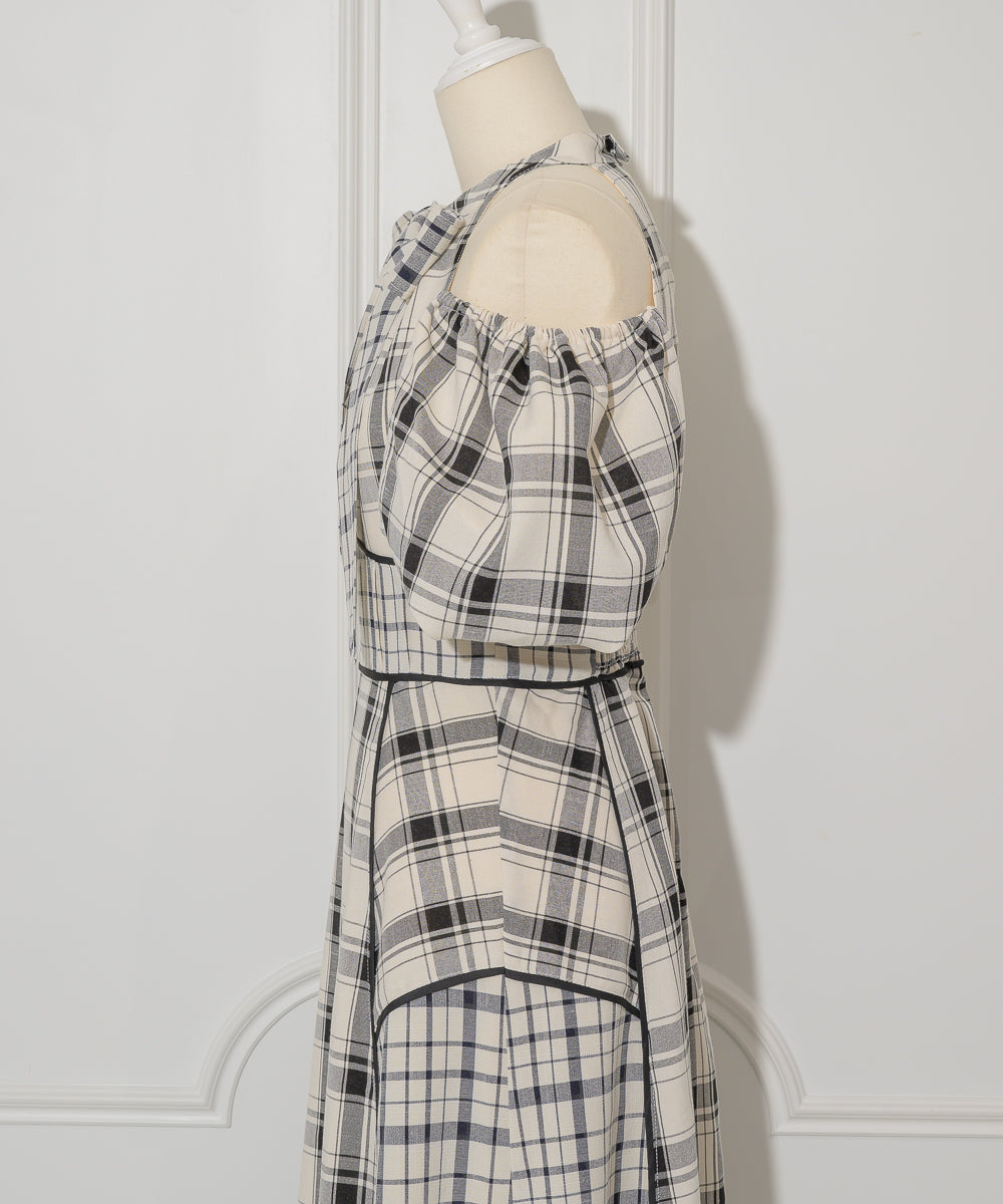 Off-shoulder Checkered Dress