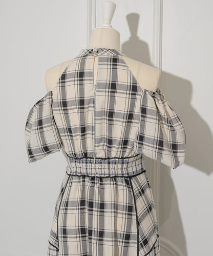Off-shoulder Checkered Dress