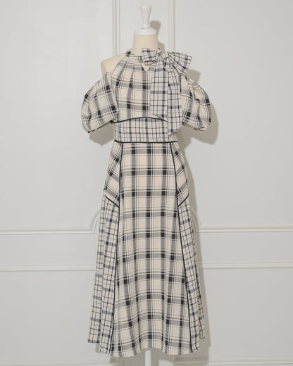 Off-shoulder Checkered Dress