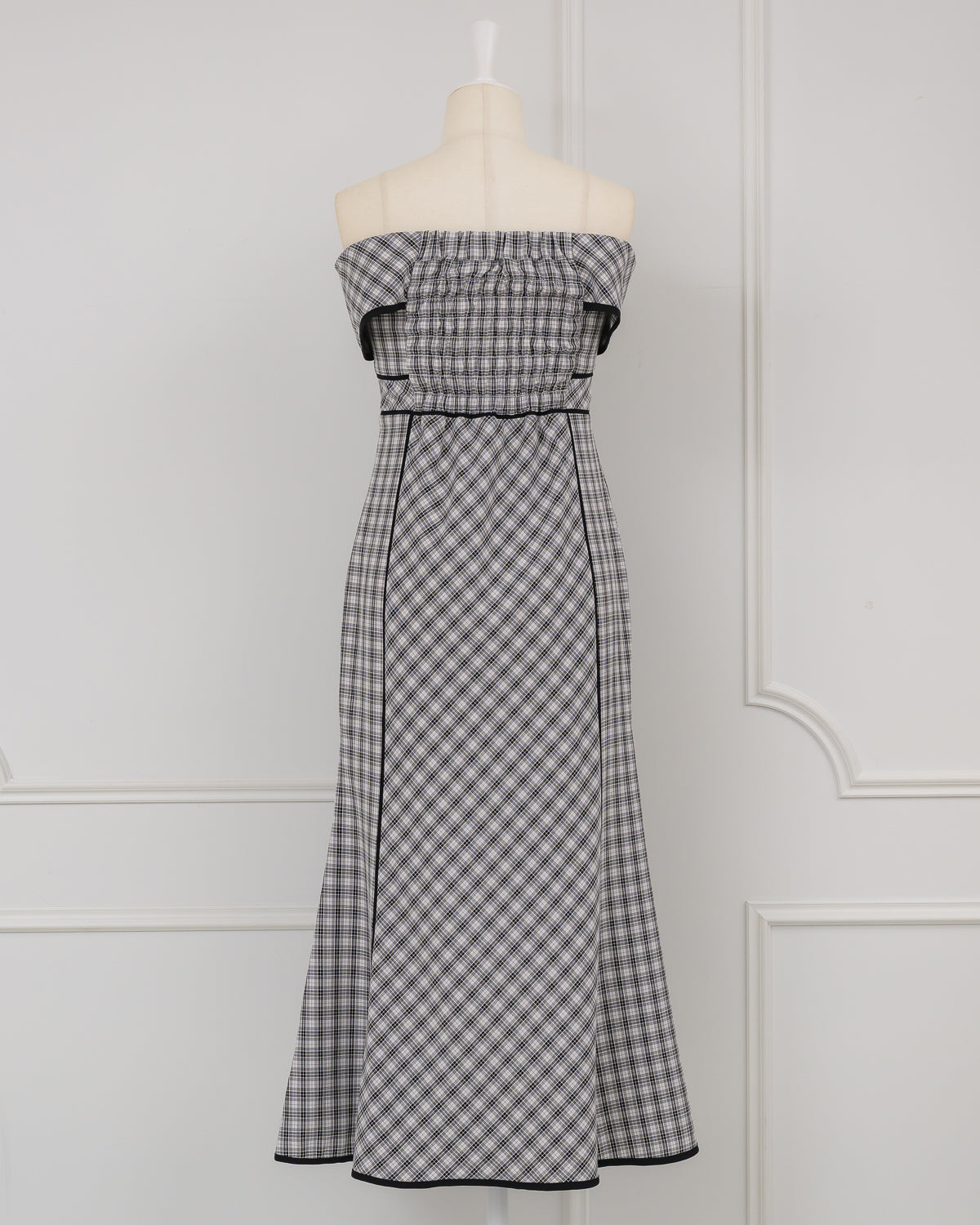 Off-shoulder Checkered Dress
