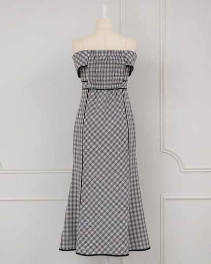 Off-shoulder Checkered Dress