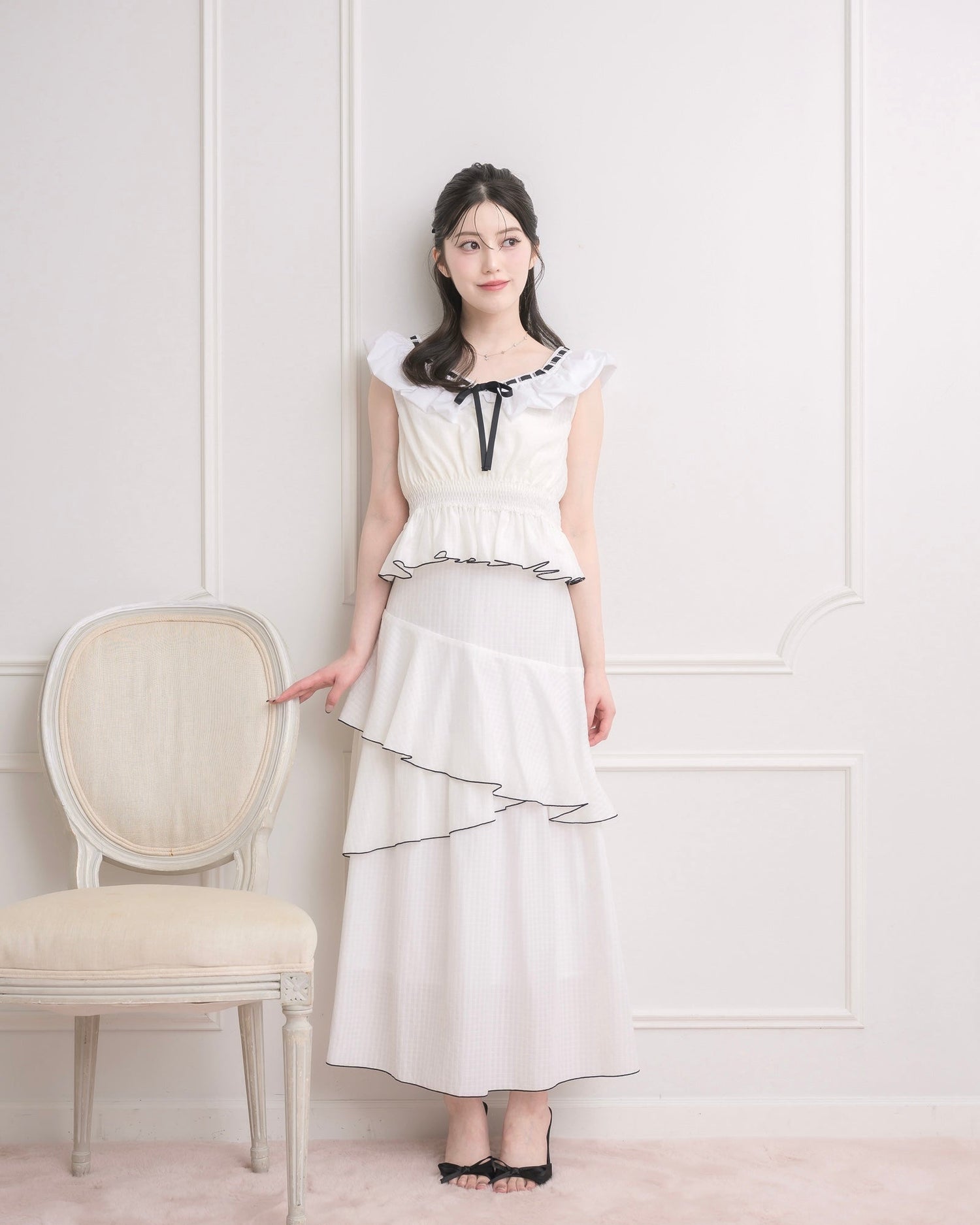 モデル身長：157cm / 着用カラー：ホワイトチェック