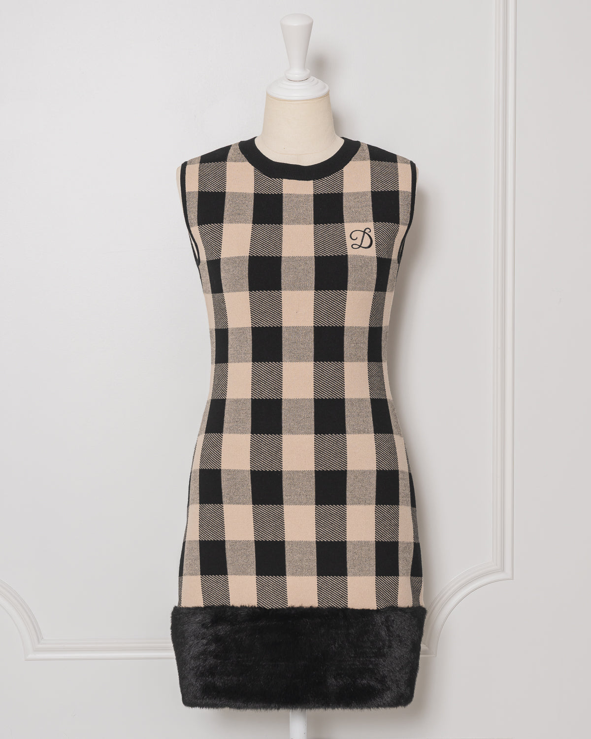 Fur Check Mini Knit Dress
