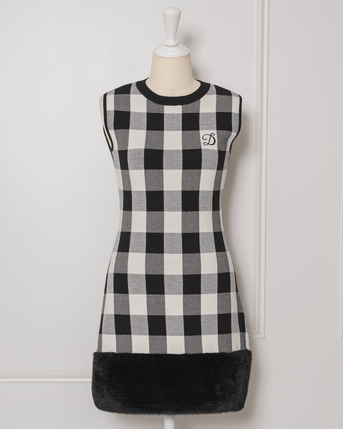Fur Check Mini Knit Dress