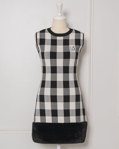 Fur Check Mini Knit Dress
