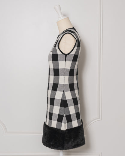 Fur Check Mini Knit Dress