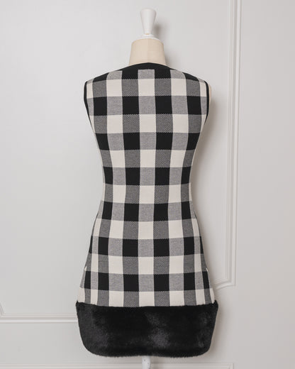Fur Check Mini Knit Dress