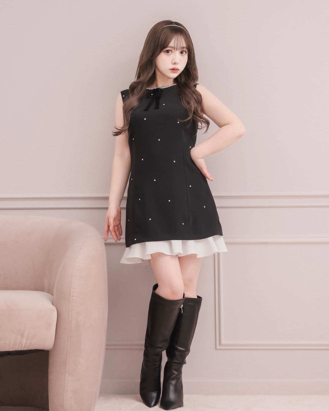 モデル身長：151cm / 着用カラー：ブラック/ 着用サイズ：Mサイズ