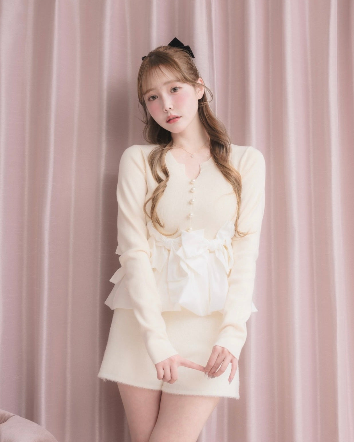 ドルチェリーチェBalloon Ribbon Knit Tops Balloon Ribbon Top – DOLCELICHE（ドルチェリーチェ）