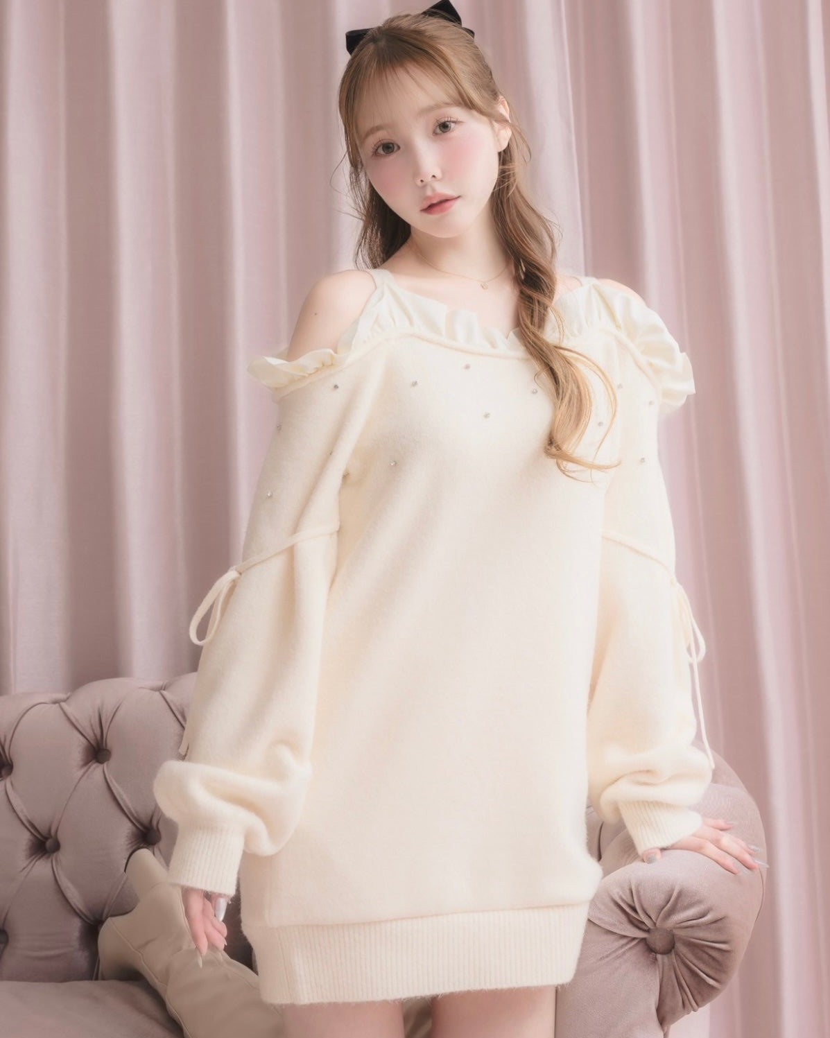 モデル身長：166cm / 着用カラー：アイボリー