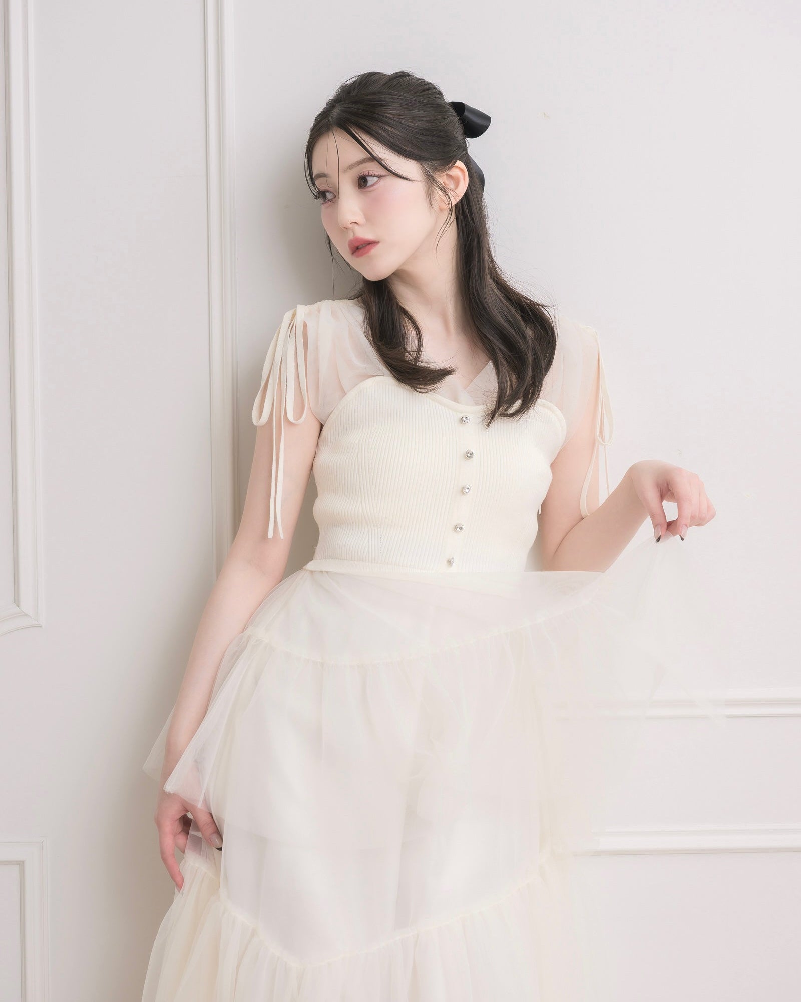 Sheer Tiered Bustier Dress – DOLCELICHE（ドルチェリーチェ）