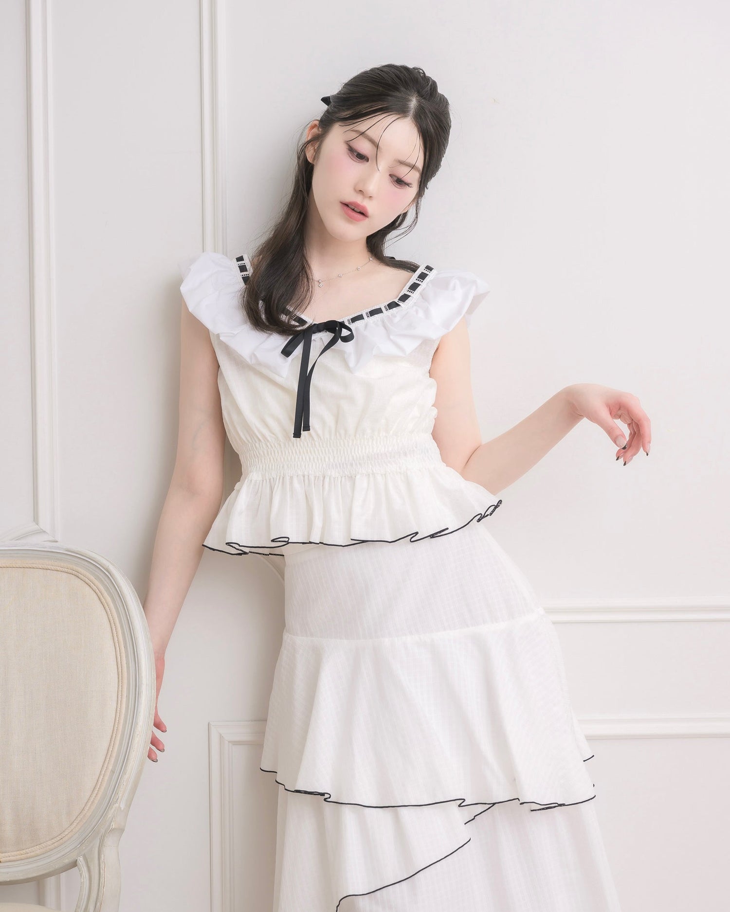 モデル身長：157cm / 着用カラー：ホワイトチェック