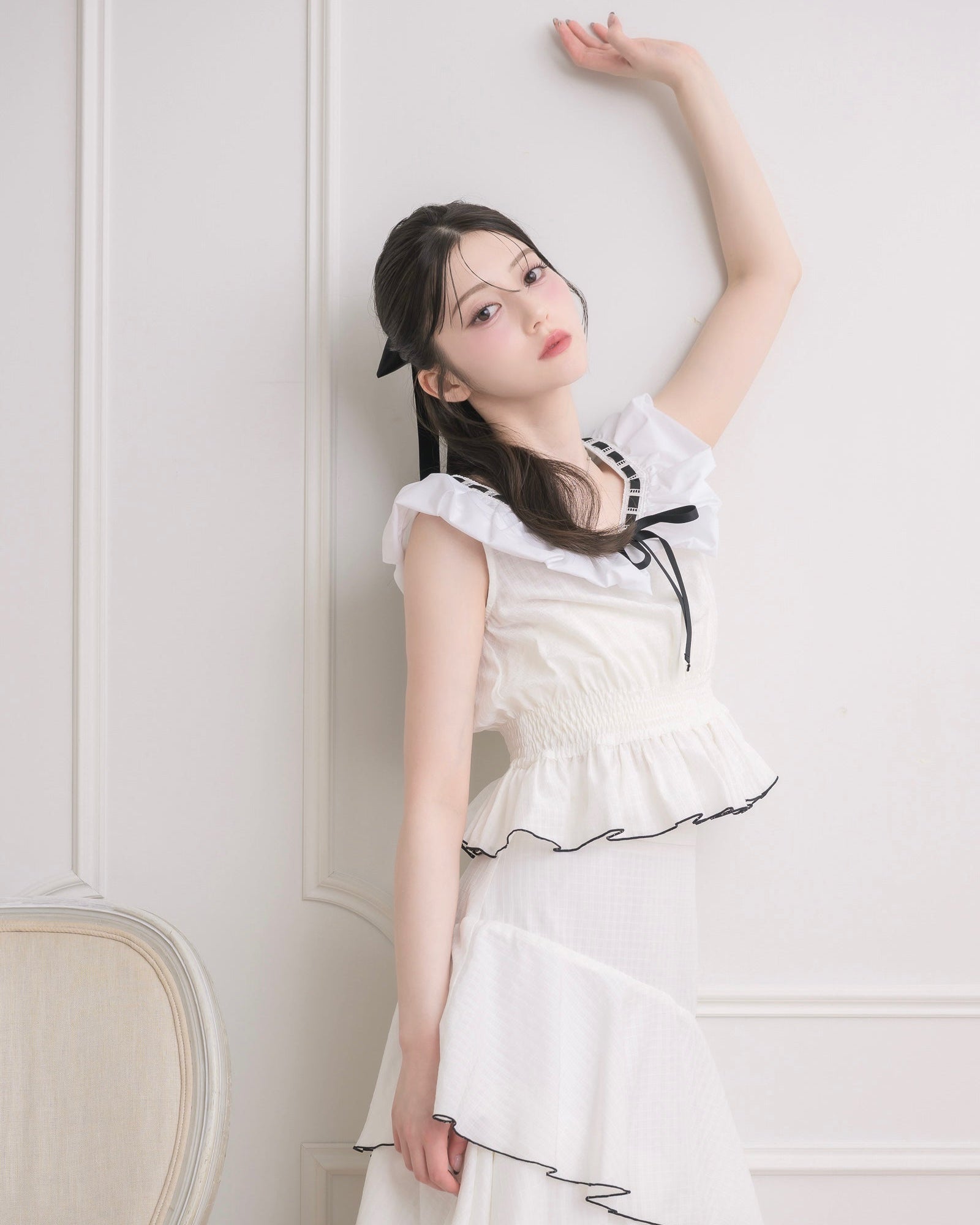 モデル身長：157cm / 着用カラー：ホワイトチェック