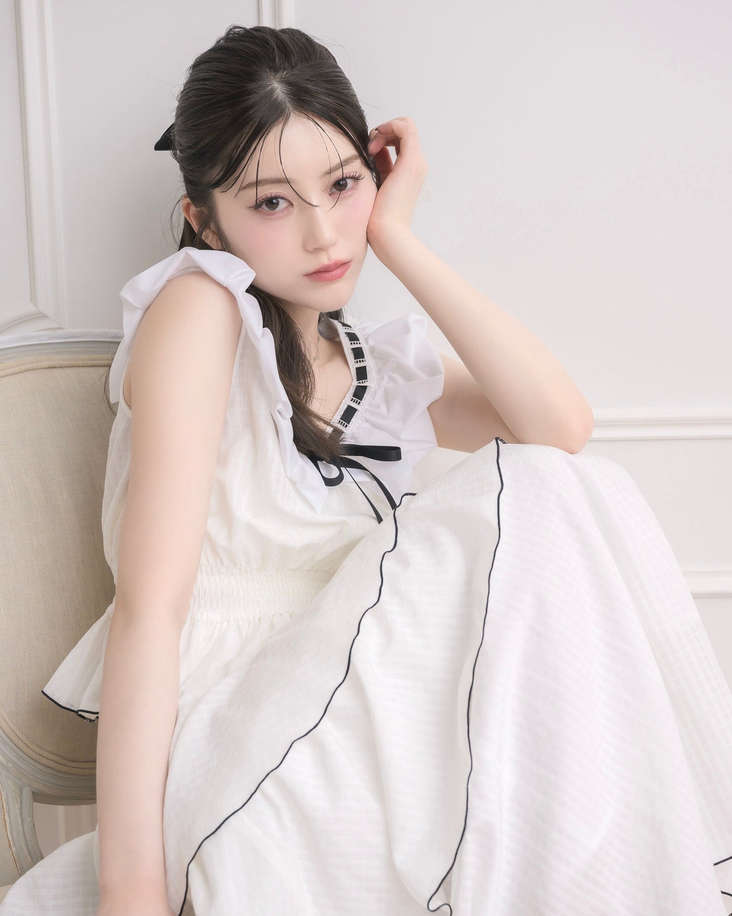 モデル身長：157cm / 着用カラー：ホワイトチェック